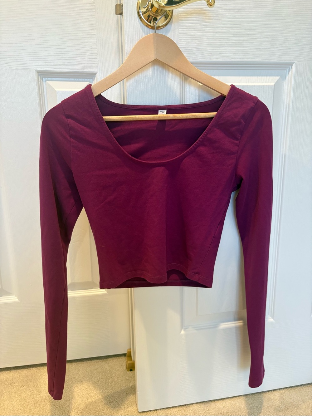 Nordstrom Long Sleeve Scoop Crop Top - Burgundy Plum